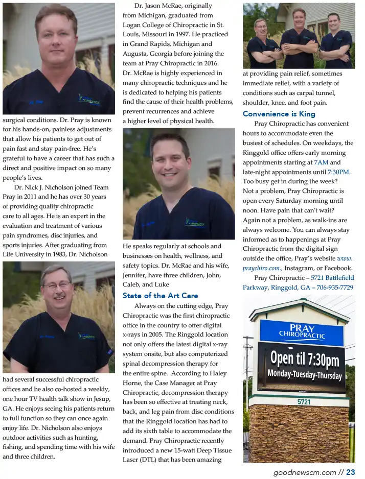 Chiropractor Charles Pray And Jason McCrae With Team On the Cover of Good News Magazine Catoosa & Walker Part 2