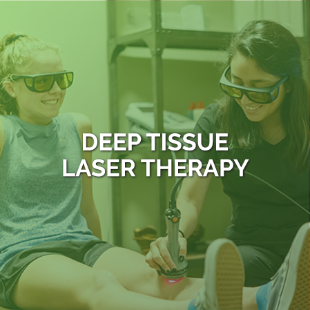 Staff Member With Laser Therapy Patient Behind Green Overlay