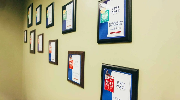 Wall Of Awards At Pray Chiropractic - Ringgold